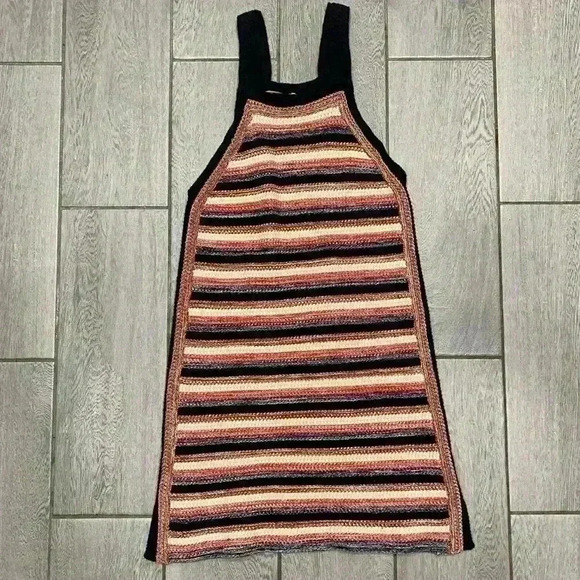 Free People Boho Retro Ruby Striped Crochet Knit Tank Dress Size Small - Picture 5 of 7